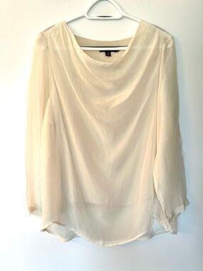 FEMME DE CARRIERE Ivory Silk Cowl Neck Long Sleeve Top - Medium